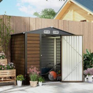 Outsunny 6' x 4' Metal Outdoor Storage Shed, Garden Tool Shed with Ventilation Slots for Backyard, Patio, Lawn, Oak Colored