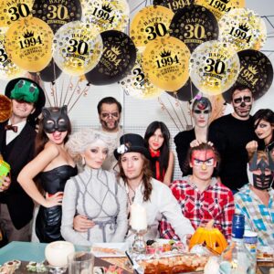 BEISHIDA 32pcs 1994 30th Birthday Balloons Gold and Black Party Decorations 12 Inch Latex and Confetti Balloon Printed with Happy Birthday for Women Men Birthday Party Decorations