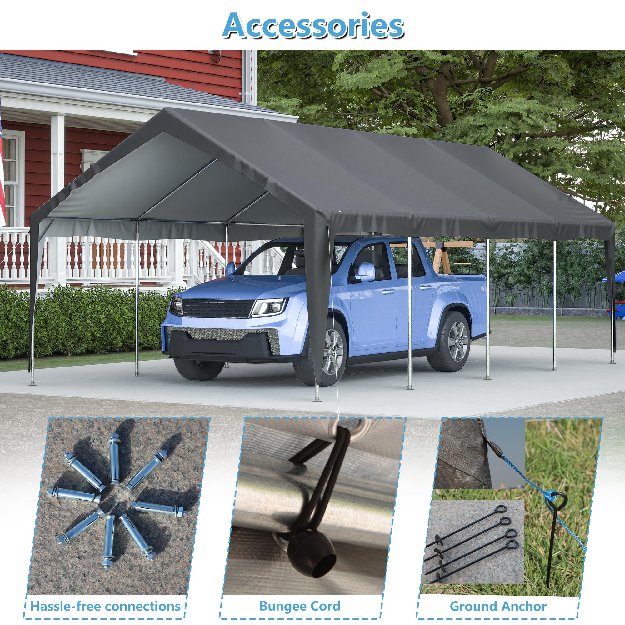 Jaxilyn Carport 13x25ft Portable Garage Car Canopy Heavy Duty Car Port with Mesh Windows and Removable Sidewalls UV Resistant Waterproof All-Season Tarp for SUV,Boat,Car, Truck Gray