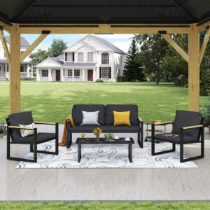 GARTOO 4-Piece Patio Furniture Set, Outdoor Aluminum Conversation Sofa Sets with Coffee Table & Cushions Chairs - Perfect for Garden, Backyard, Porch, Lawn, Poolside, Deck