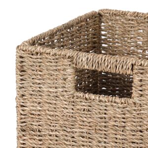 11x11x11in Seagrass Storage Baskets, Woven Baskets for Storage, Large Cube Wicker Storage Basket for Shelves Set of 3, Wicker Storage Basket, Bedroom, Living Room