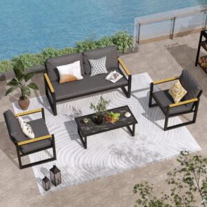 GARTOO 4-Piece Patio Furniture Set, Outdoor Aluminum Conversation Sofa Sets with Coffee Table & Cushions Chairs - Perfect for Garden, Backyard, Porch, Lawn, Poolside, Deck