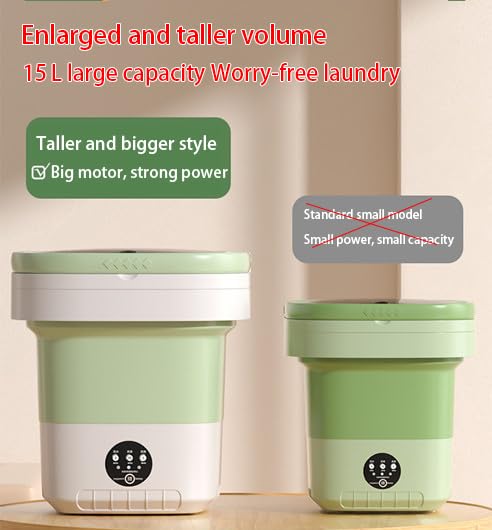 AMZTEMU 15L Portable washer machine, Mini washing machine portable washer for Underwear, Baby Clothes, or Small Items, for Apartments, Camping, Travel -U.S. Power(Green)