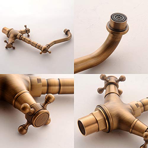 PWWTIPLMK Kitchen Sink Faucet for Bar Farmhouse Commercial, Antique Bronze Bath Sink Faucets, Dual Handles Single Hole Hot Cold Water Mixer Crane, Kitchen Faucet (Color : Style a)