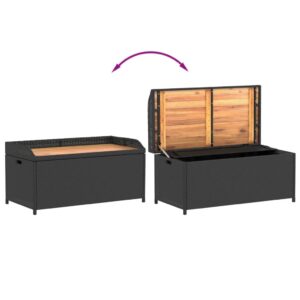 vidaXL Outdoor Storage Bench - Black Poly Rattan & Acacia Wood with Water-Resistant Storage Bag, 39.4"x19.7"x20.5"