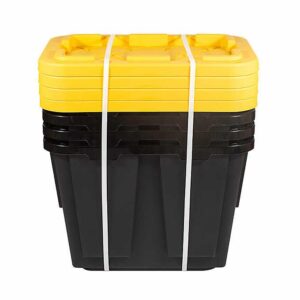 Generic (4 Pack) 12 Gallon / 45 Liter Stackable Storage Container With Lid - Black and Yellow Storage Tote - Storage Tote