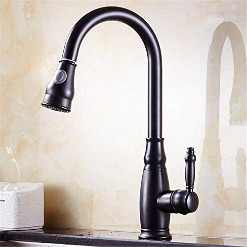 JVOZBZMWZ Kitchen Faucet Black Silver Ribbon Copper Ribbon Pulls Out Spray Head Bathroom Bath Faucet Basin Faucet Hot and Cold Mixer,Chromium Plating (Color : Black)