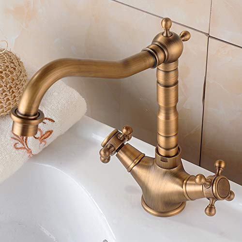 PWWTIPLMK Kitchen Sink Faucet for Bar Farmhouse Commercial, Antique Bronze Bath Sink Faucets, Dual Handles Single Hole Hot Cold Water Mixer Crane, Kitchen Faucet (Color : Style a)