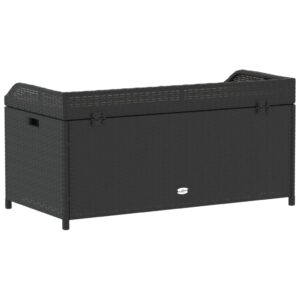 vidaXL Outdoor Storage Bench - Black Poly Rattan & Acacia Wood with Water-Resistant Storage Bag, 39.4"x19.7"x20.5"