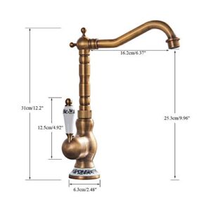 Bath Kitchen Sink Faucets Antique Brass Single Handle Kitchen Basin Faucets Deck Mounted Hot&Cold Water Mixer Basin Sink Taps