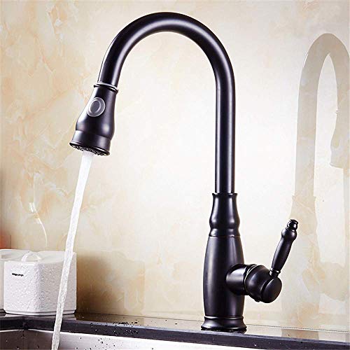 JVOZBZMWZ Kitchen Faucet Black Silver Ribbon Copper Ribbon Pulls Out Spray Head Bathroom Bath Faucet Basin Faucet Hot and Cold Mixer,Chromium Plating (Color : Black)