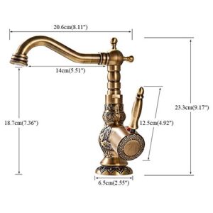 Bath Kitchen Sink Faucets Antique Brass Single Handle Kitchen Basin Faucets Deck Mounted Hot&Cold Water Mixer Basin Sink Taps