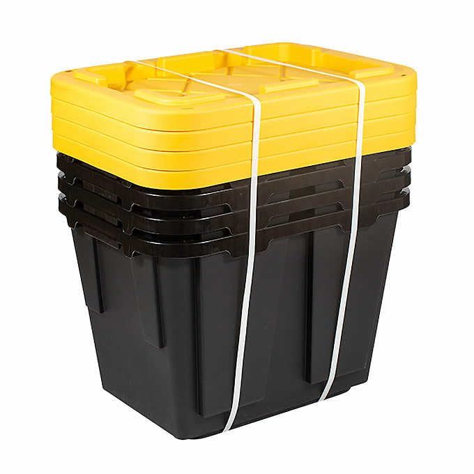 Generic (4 Pack) 12 Gallon / 45 Liter Stackable Storage Container With Lid - Black and Yellow Storage Tote - Storage Tote