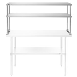 KUTLER Stainless Steel Double Overshelf 48" x 12", NSF Commercial 2-Tier Shelf for Prep and Work Tables for Restaurant, Kitchen, Workshop