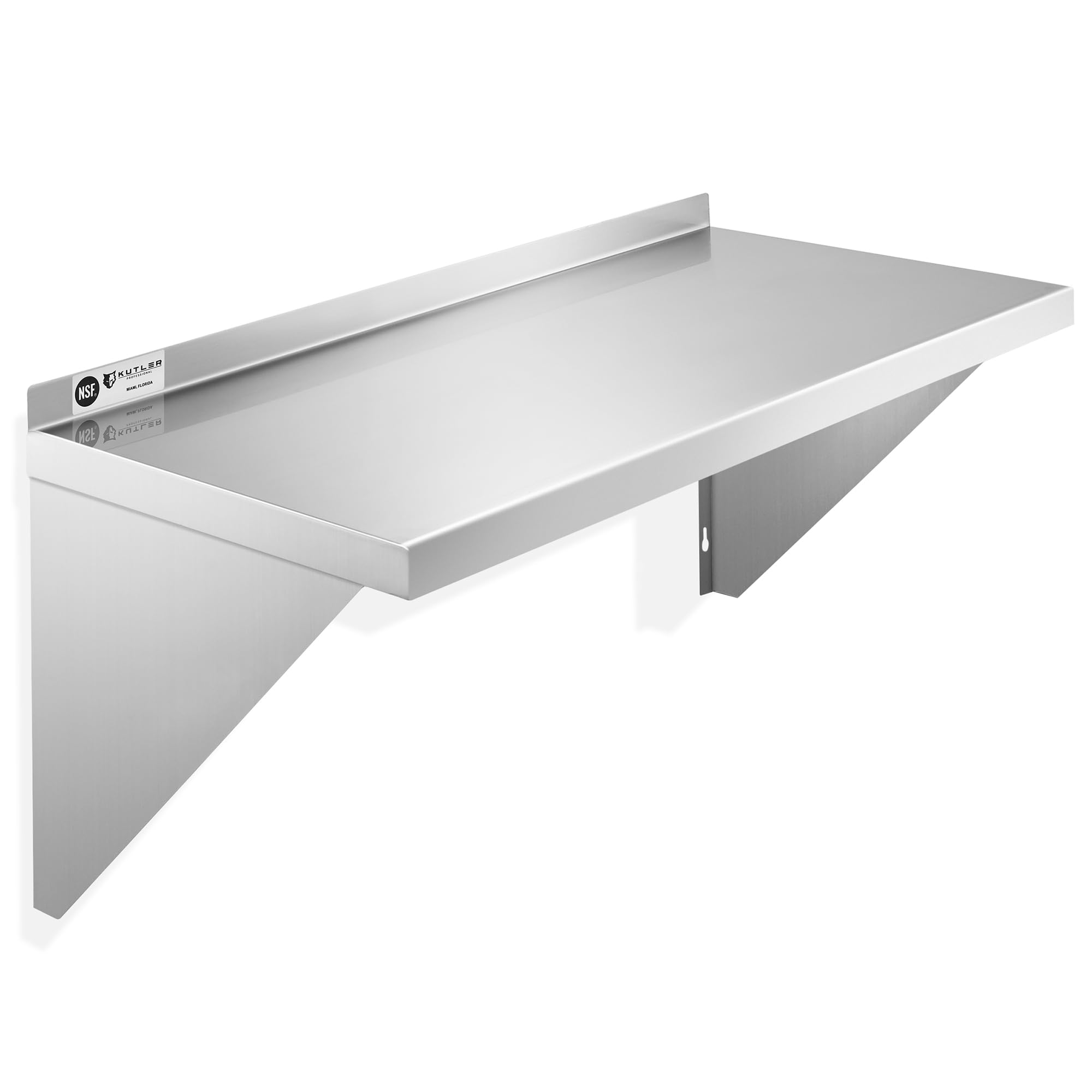 KUTLER Stainless Steel Shelf - 12" x 24", NSF Commercial Wall Mount Shelves with Backsplash, Floating Metal Shelving for Restaurant, Kitchen, Home