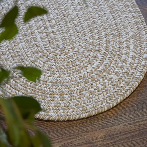 Farmdale Woven Tweed Reversible Braided 20X30 Scatter Throw Rug - Desert Beige, Handcrafted in USA, Woven Texture, High Traffic, Entrys, Kitchen, Living Room, Bed, Bath, Porch - 20 IN X 30 IN Oval