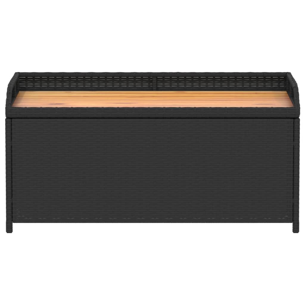 vidaXL Outdoor Storage Bench - Black Poly Rattan & Acacia Wood with Water-Resistant Storage Bag, 39.4"x19.7"x20.5"