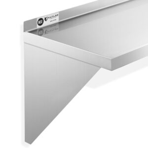 KUTLER Stainless Steel Shelf - 12" x 24", NSF Commercial Wall Mount Shelves with Backsplash, Floating Metal Shelving for Restaurant, Kitchen, Home