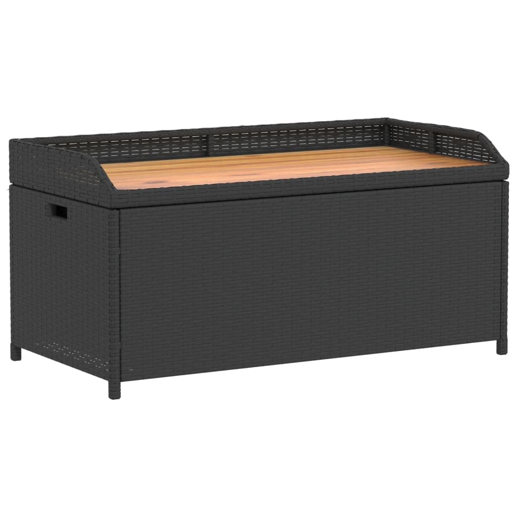 vidaXL Outdoor Storage Bench - Black Poly Rattan & Acacia Wood with Water-Resistant Storage Bag, 39.4"x19.7"x20.5"