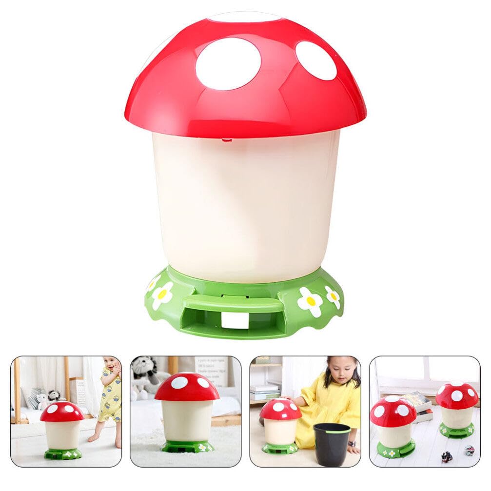 Zerodeko Step On Plastic Trash Can Mushroom Waste Organizer Decorative Cute Wastepaper Basket Foot Pedal Bathroom Garbage Container Kitchen Rubbish Bin