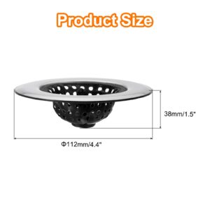 uxcell Silicone Sink Strainer, 4Pcs Kitchen Sink Drain Strainer Stopper with Stainless Steel Edge 4.4" Diameter Rim, Black