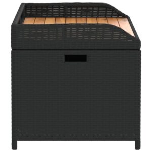 vidaXL Outdoor Storage Bench - Black Poly Rattan & Acacia Wood with Water-Resistant Storage Bag, 39.4"x19.7"x20.5"