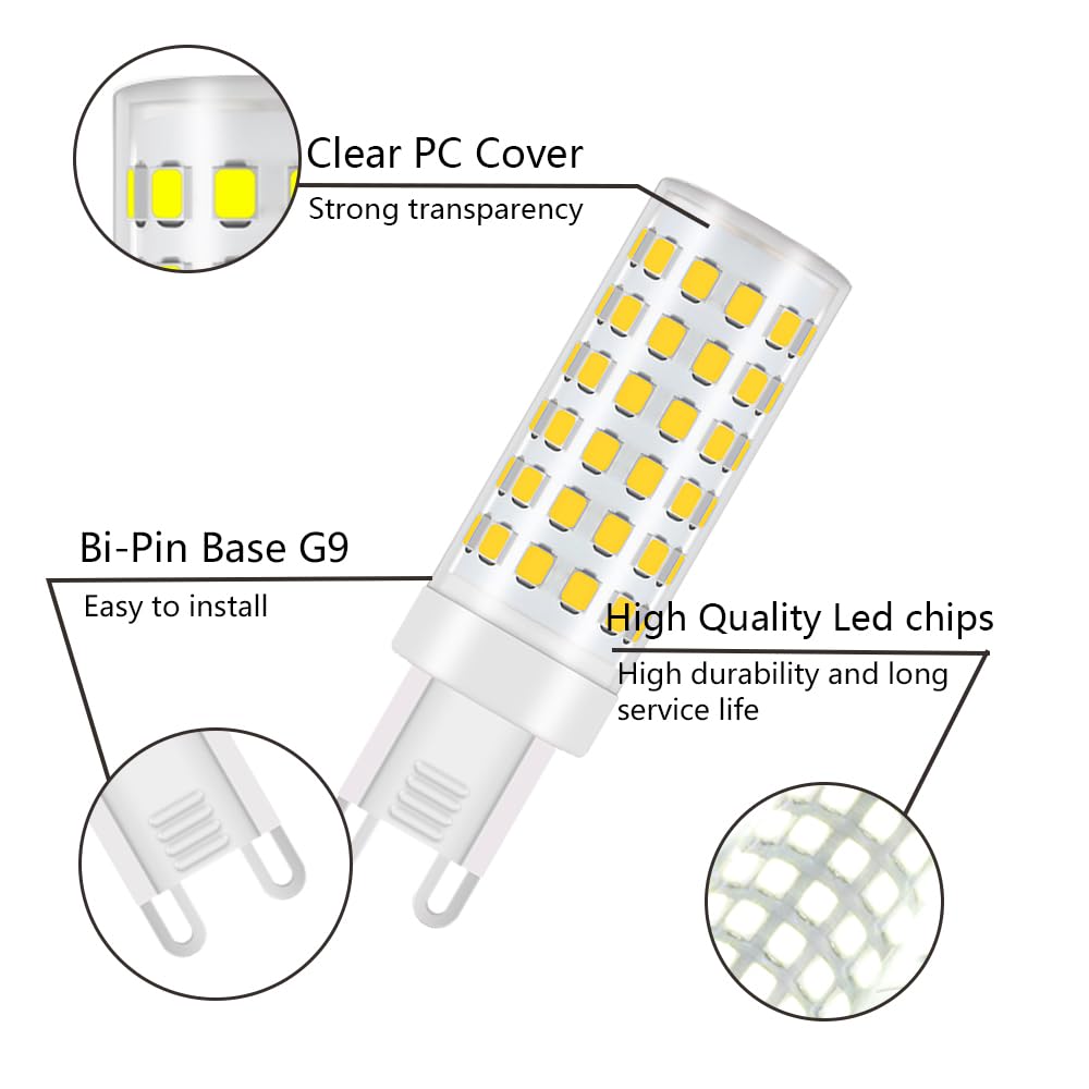 G9 LED Light Bulbs 4000K Warm White 7W Equivalent to 80W Halogen Replacements,Not Dimmable, Bi-Pin Base, LED Light Bulbs for Home and Office Use, 6 Count