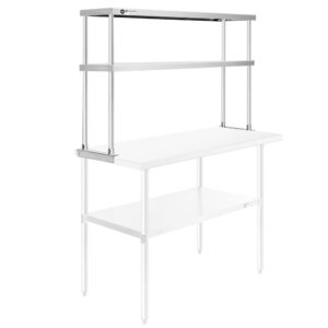 kutler stainless steel double overshelf 48" x 12", nsf commercial 2-tier shelf for prep and work tables for restaurant, kitchen, workshop