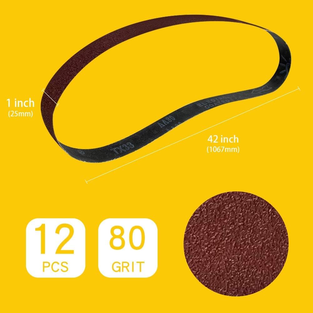 1x 42 Inch 80 Grit Sanding Belt | Premium Aluminum Oxide Sanding Belt | Premium Sander Sandpaper – 12 Pack