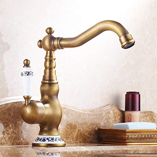 Bath Kitchen Sink Faucets Antique Brass Single Handle Kitchen Basin Faucets Deck Mounted Hot&Cold Water Mixer Basin Sink Taps