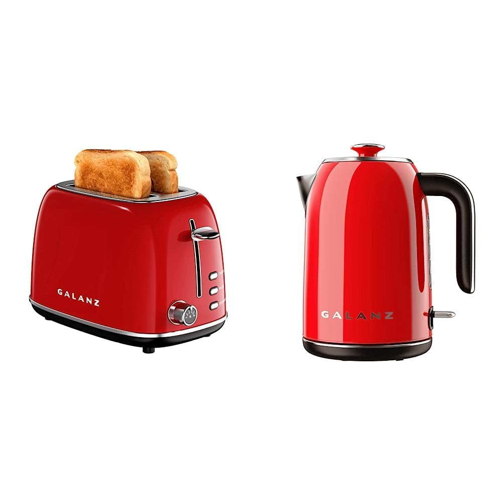 Galanz Retro Breakfast Set, Galanz 1.7 L Retro Electric Kettle and 2-Slice Toaster (1.5" Extra Wide Slots)