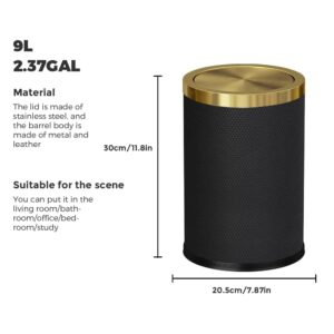 LEASYLIFE 9L/2.3GAL Small Trash Can with Swing Lid,Fancy Gold Waste Paper Baskets for Bathrooms,Gold Trash Can for Bathroom,Bedroom, Powder Room,Office,Laundry Room (9L-Black)