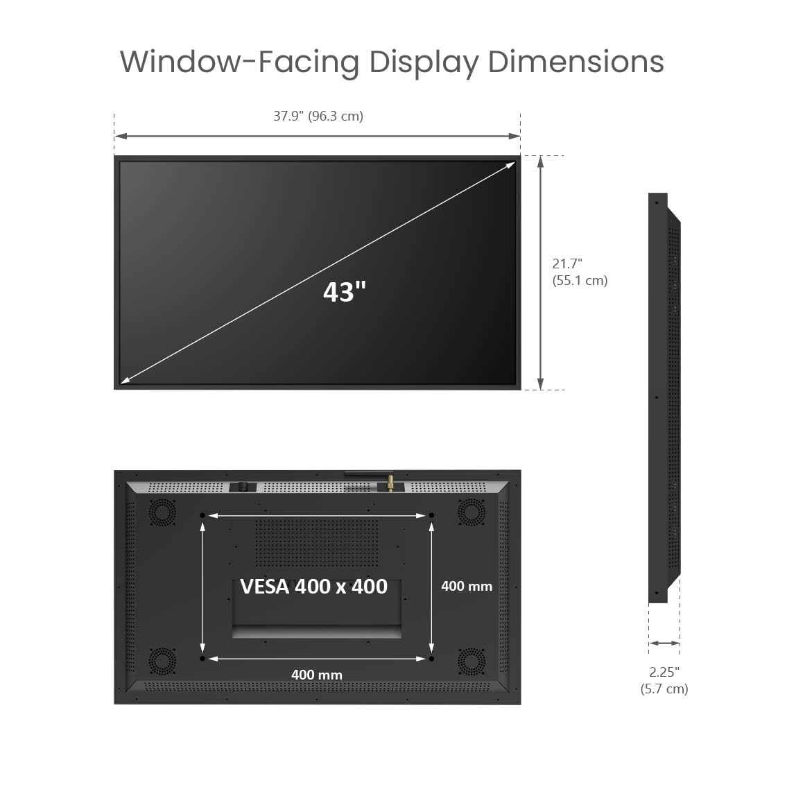 MENUPOLY 43" Sun-Readable Window-Facing Display, Ultra-Bright 3000 nits LCD, Non-Touch, Indoor Use, Android OS, WiFi, Plug & Play, Digital Signage Software Ready, Online Content Management