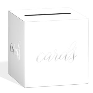 white silver card box with gold foil design, suitable for parties,gift cards receiving box for birthdays party, wedding receptions, bridal & baby showers, graduations, retirements, anniversaries