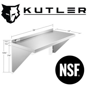 KUTLER Stainless Steel Shelf - 12" x 24", NSF Commercial Wall Mount Shelves with Backsplash, Floating Metal Shelving for Restaurant, Kitchen, Home