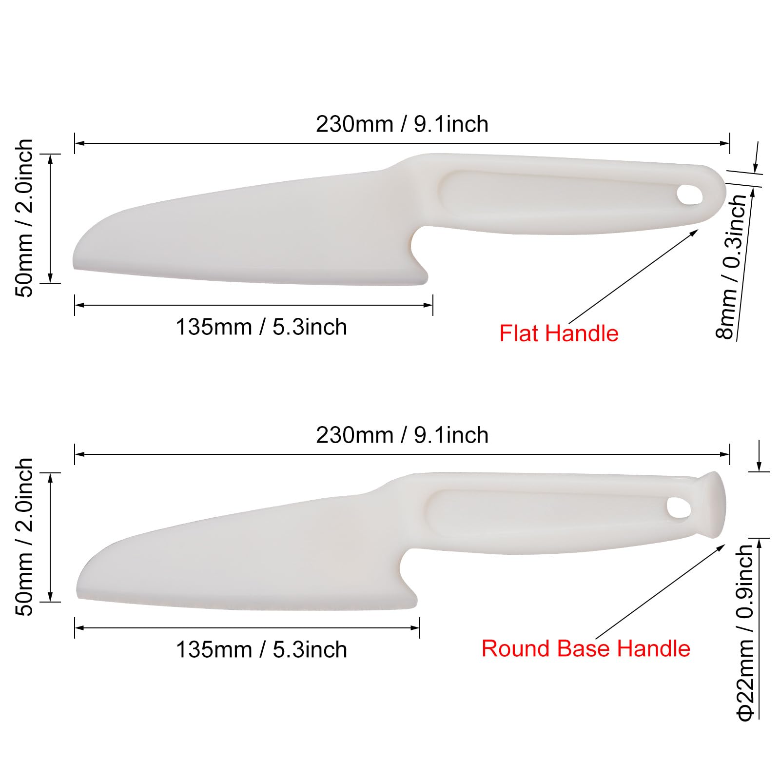 Nylon Knife Safe for Kids, Professional Lettuce Knife for Real Cooking, 428℉/220℃ Heat-resistant Plastic Knife for Nonstick Pans, Best as Bread Knife etc. (Round-base-White)