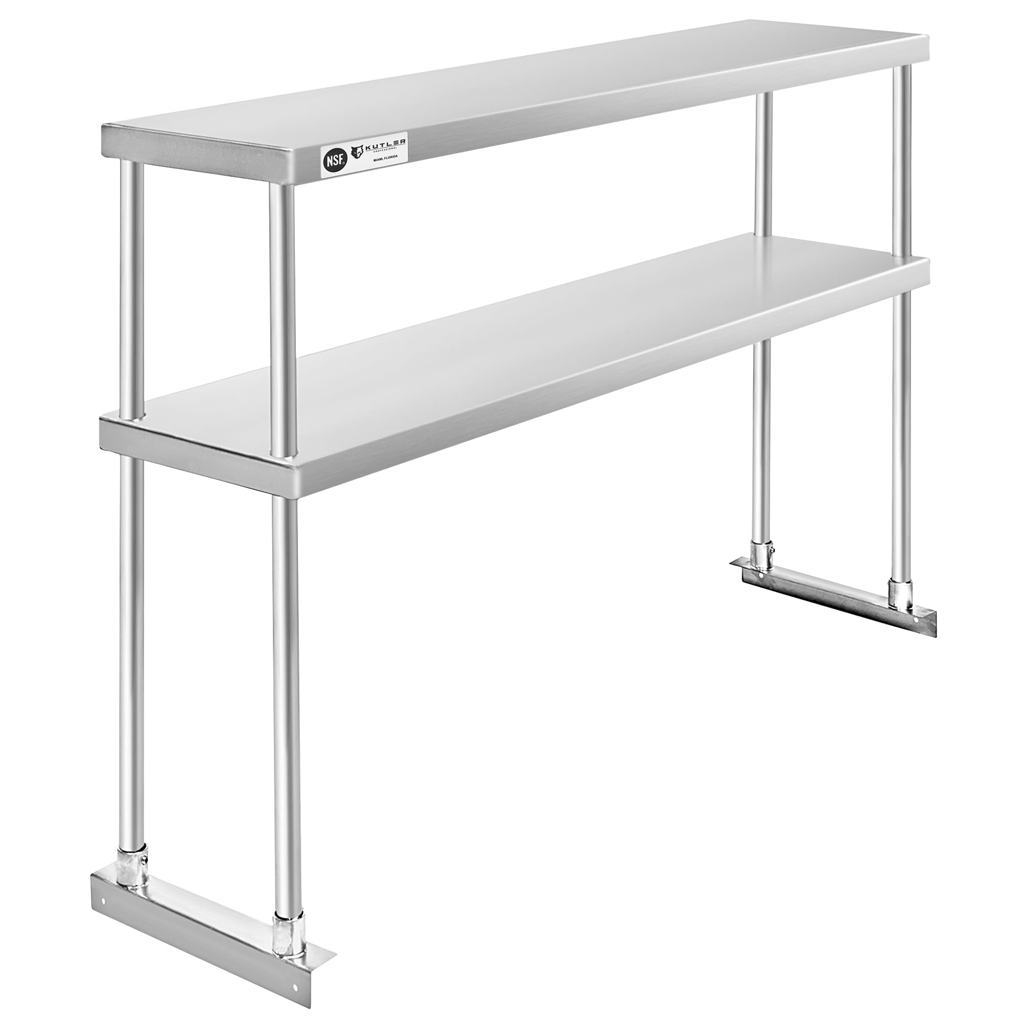 KUTLER Stainless Steel Double Overshelf 48" x 12", NSF Commercial 2-Tier Shelf for Prep and Work Tables for Restaurant, Kitchen, Workshop