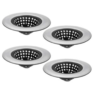 uxcell silicone sink strainer, 4pcs kitchen sink drain strainer stopper with stainless steel edge 4.4" diameter rim, black