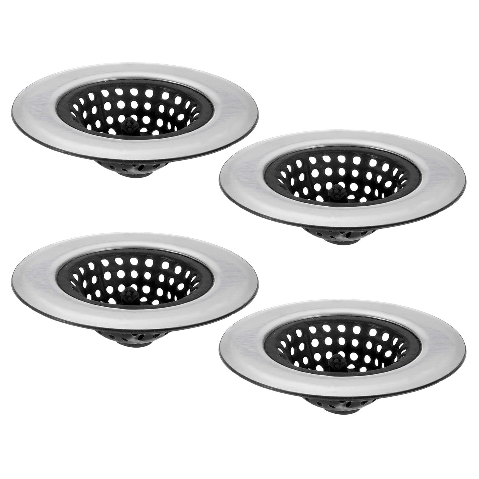 uxcell Silicone Sink Strainer, 4Pcs Kitchen Sink Drain Strainer Stopper with Stainless Steel Edge 4.4" Diameter Rim, Black