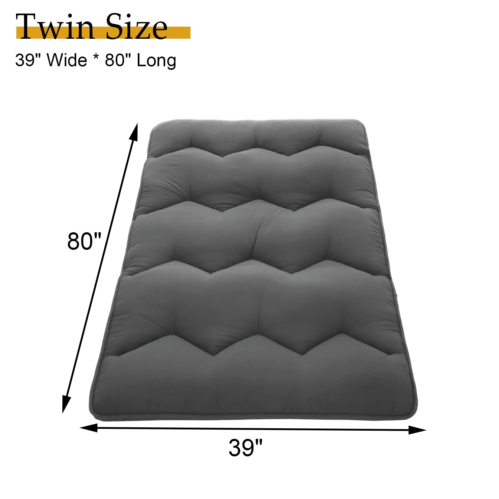 LULUWAY Japanese Futon Mattress, Twin Size Foldable Japanese Style Floor Mattress Roll Up, Tatami Mat, Camping Mattress Pad, Dark Grey