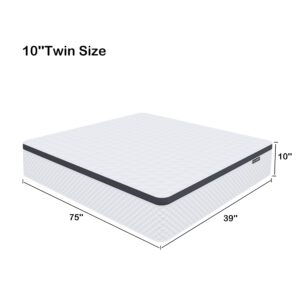 Deegari Twin Mattress,10 Inch Twin Size Mattress in a Box,Gel Memory Foam and Innerspring Hybrid Mattress with Individual Pocket Spring for Motion Isolation,Pressure Relief,Medium Firm Feel