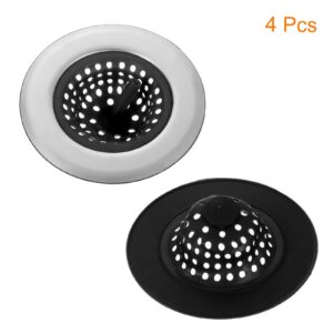 uxcell Silicone Sink Strainer, 4Pcs Kitchen Sink Drain Strainer Stopper with Stainless Steel Edge 4.4" Diameter Rim, Black