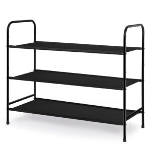 max houser 3 tier free standing shoe rack, shoe organizer for closet,metal shoe storage shelf for 9-12 pairs of shoes, easy to assemble, entryway, bedroom, black