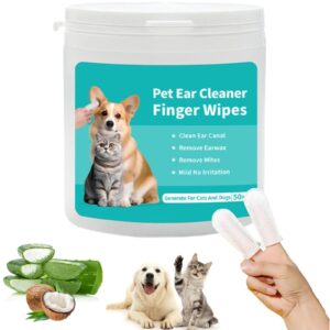 dog ear cleaner finger wipes，premium ear finger wipes for dogs cats 50 pcs reduce earwax buildup sooths deodorizes relieve ear itching inflammation, fresh coconut scent, natural ingredients (50 pcs)