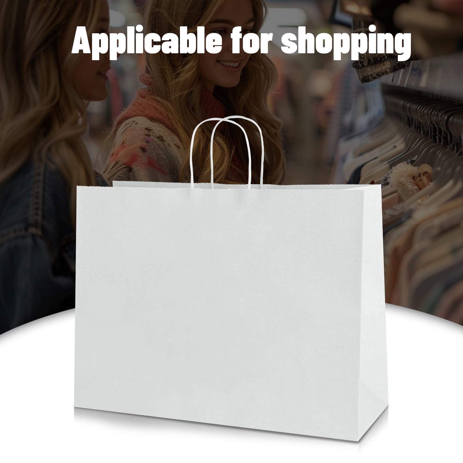 bagmad 50 Pack 16x6x12 Inches White Kraft Paper Bags with Handles Bulk, Large Recycled Paper Bags, Gift Bags, Grocery Bags, Retail Bags, Shopping Bags, Merchandise Bags for Small Business