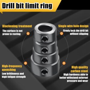 Depth Stop Drill Bit,Stop Collar Set Includes 1/8”, 3/16”, 1/4”, 5/16”, 3/8”, 7/16”, 1/2”, 5/8”and Allen Wrench(9Pcs), Premium High Carbon Steel Drill Bit Positioning Ring Split Ring- Tiosamd