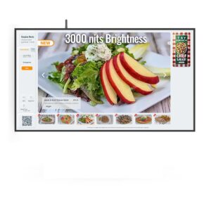 menupoly 43" sun-readable window-facing display, ultra-bright 3000 nits lcd, non-touch, indoor use, android os, wifi, plug & play, digital signage software ready, online content management