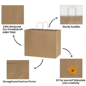 bagmad 100 Pack 16x6x12 Inches Brown Kraft Paper Bags with Handles Bulk, Large Recycled Paper Bags, Gift Bags, Grocery Bags, Retail Bags, Shopping Bags, Merchandise Bags for Small Business