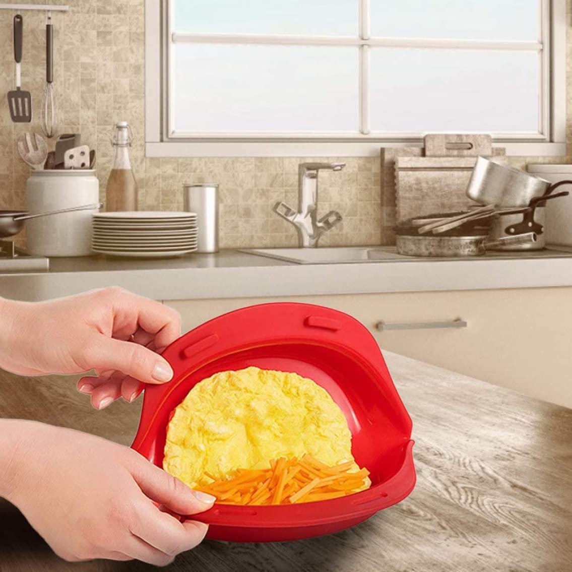 Microwave Accessories,Omelet Maker Microwave Omelette Egg Maker Silicone Omelette Tool Non Stick Roll Baking Pan Kitchenware Red