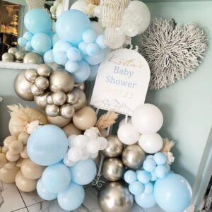 First Communion Dusty Blue Balloon Garland Arch Kit, Boys God Bless Confirmation Baptism Decoration, Mist Blue Gold White Balloons with Cross Dove Foil Balloon Birthday Party Christening